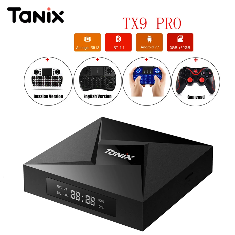 

Tanix TX9 Pro TV Box 3G 32G Amlogic S912 Android 7.1 Octa Core Bluetooth 4.1 WiFi Set Top Box Media Player PK x96 GT1 Ultimate
