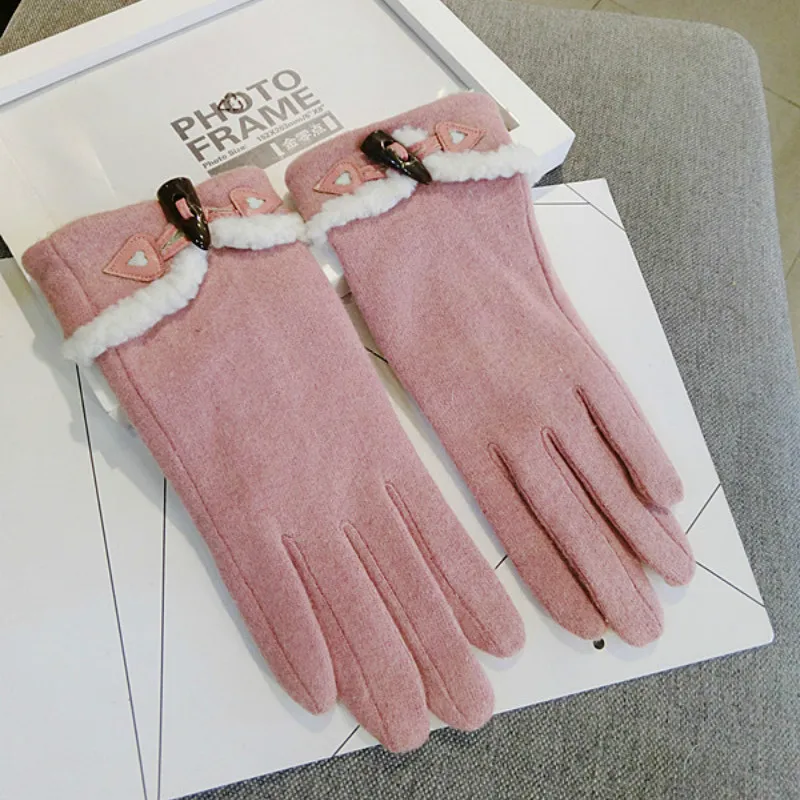 Новый корейский сенсорный экран Перчатки шерсть теплые вязаные женские весна зима Перчатки толстые розовый красный черный серый варежки