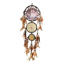 1 коричневое кольцо ABS+ бусины ABS+ Перья украшение дома узор с головой волка картина маслом перья Мечта Чистая подвеска автомобиля 70-75 см