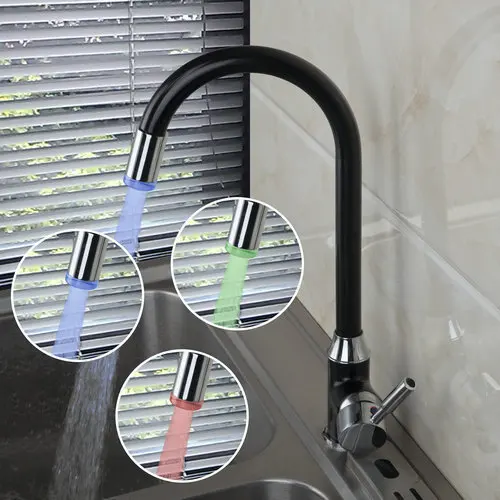 3 Colors LED Light Polished Chrome Swivel Kitchen Faucets Cozinha Torneira Deck Mounted Single Hole