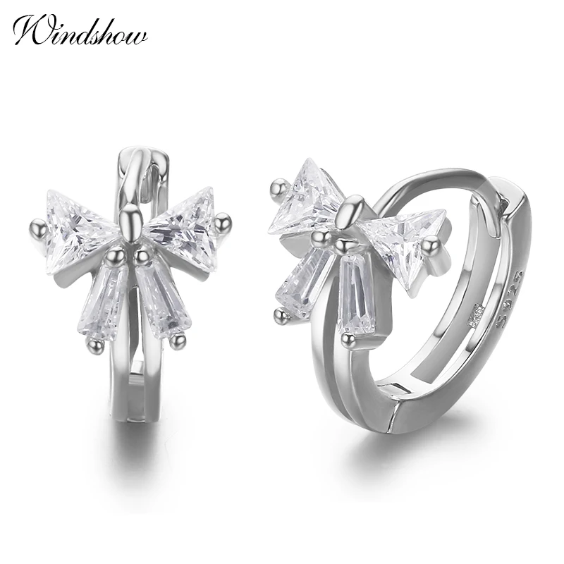 

Cute 925 Sterling Silver Bow Knot CZ Circles Small Loops Huggie Hoop Earrings For Women Jewelry Kids Girls Aros Artes Ohrringe