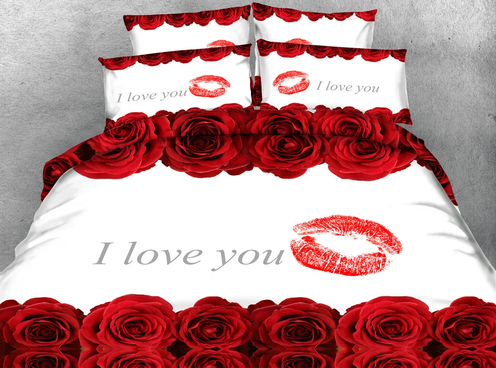 JF-105* I love You Романтический красные розы постельные принадлежности подарок подруге Твин Полный queen super king size белый пододеяльники 3D постельное белье