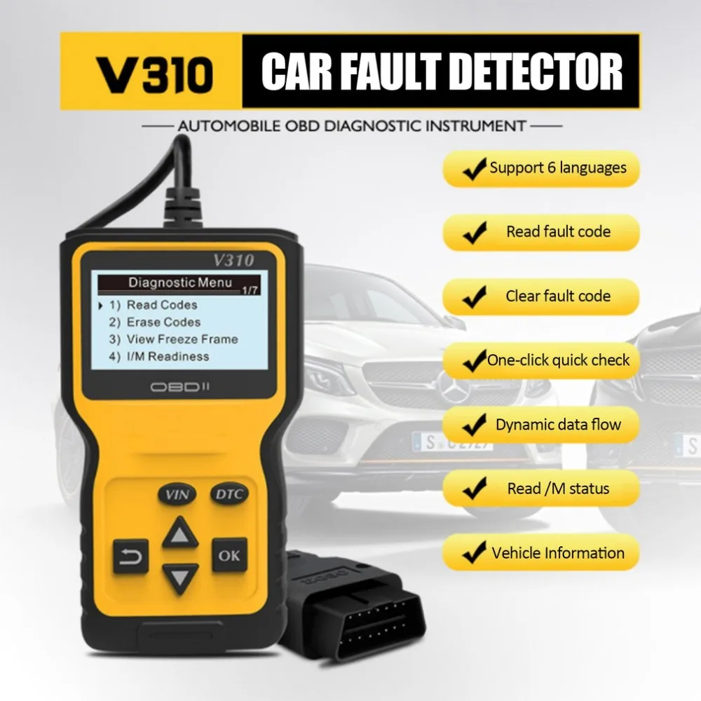 V310 OBDII Автомобильный диагностический сканер инструмент может OBD2 сканер для считывания штрих-кода V1.1