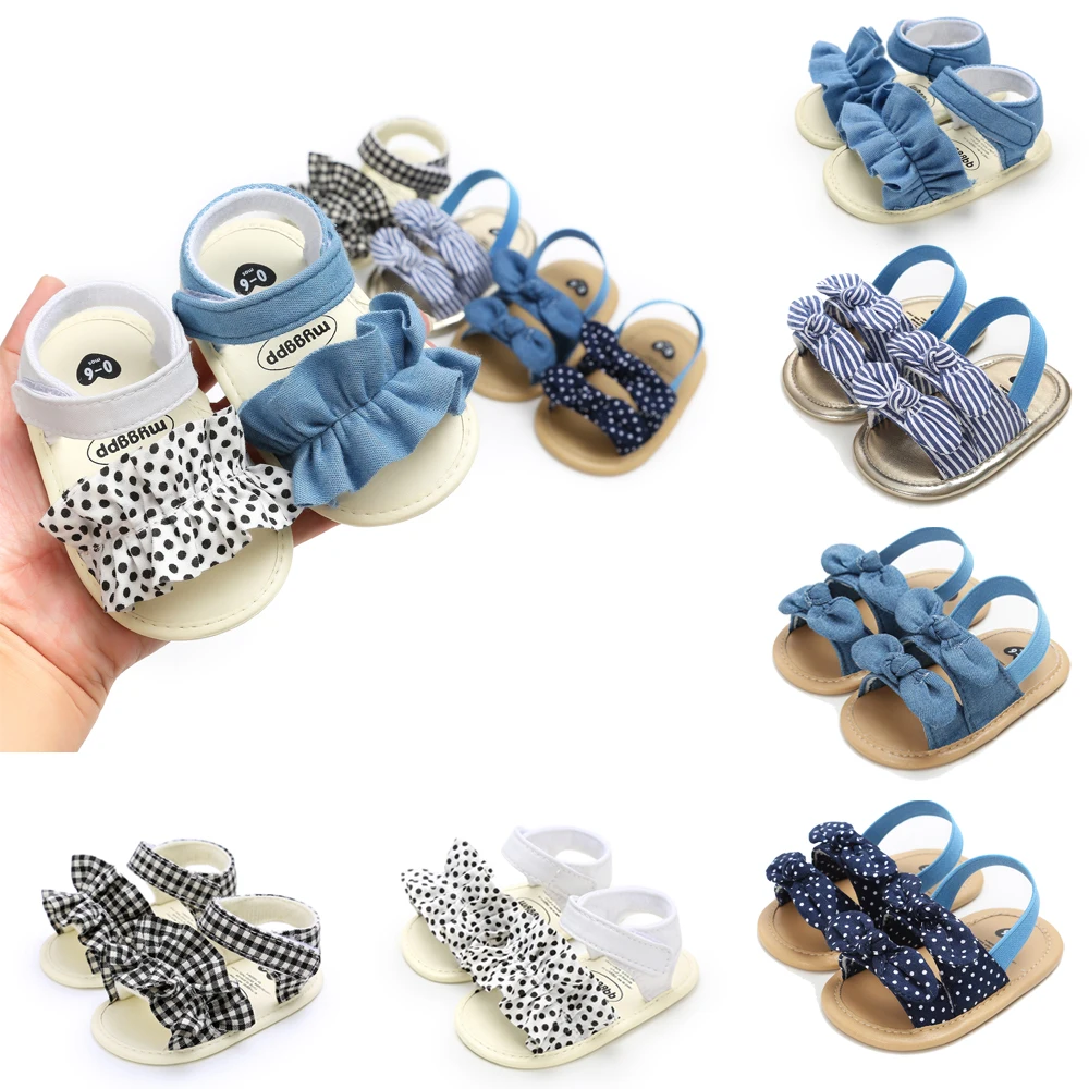 Сандалии для девочек; летняя модная обувь; кожаная парусиновая обувь в клетку для новорожденных; пляжная обувь для детей 0-18 месяцев; Мягкие прогулочные сандалии для кроватки