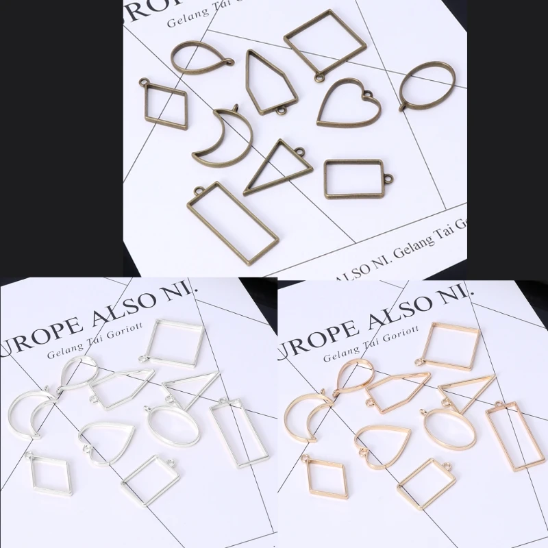 

10Pc Assorted Geometric Hollow Pressed Flower Frame Pendant Resin Jewelry Making