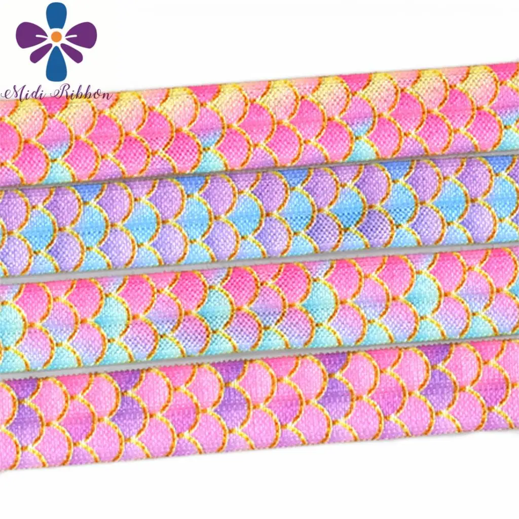 

5/8"16mm Scale Series Gradient Color Printed Elastic Ribbon DIY Party Gift Packing Stuffs Hair Bowknots Making 50yards/roll