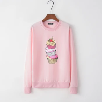 

2018 New Fashion Sweatshirts Ice Cream Print Women Clothing Long Sleeve Sweatshirt Ladies Sweatshirts