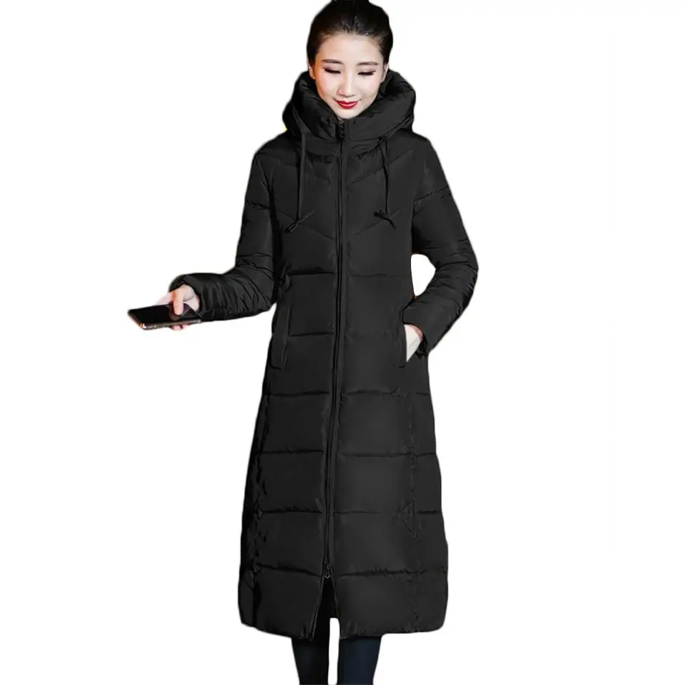 Осенне-зимняя новая Корейская теплая пуховая хлопковая куртка женские длинные толстые хлопковые куртки женские большие размеры парки с капюшоном зеленый 3XL F777 - Цвет: Elegant black