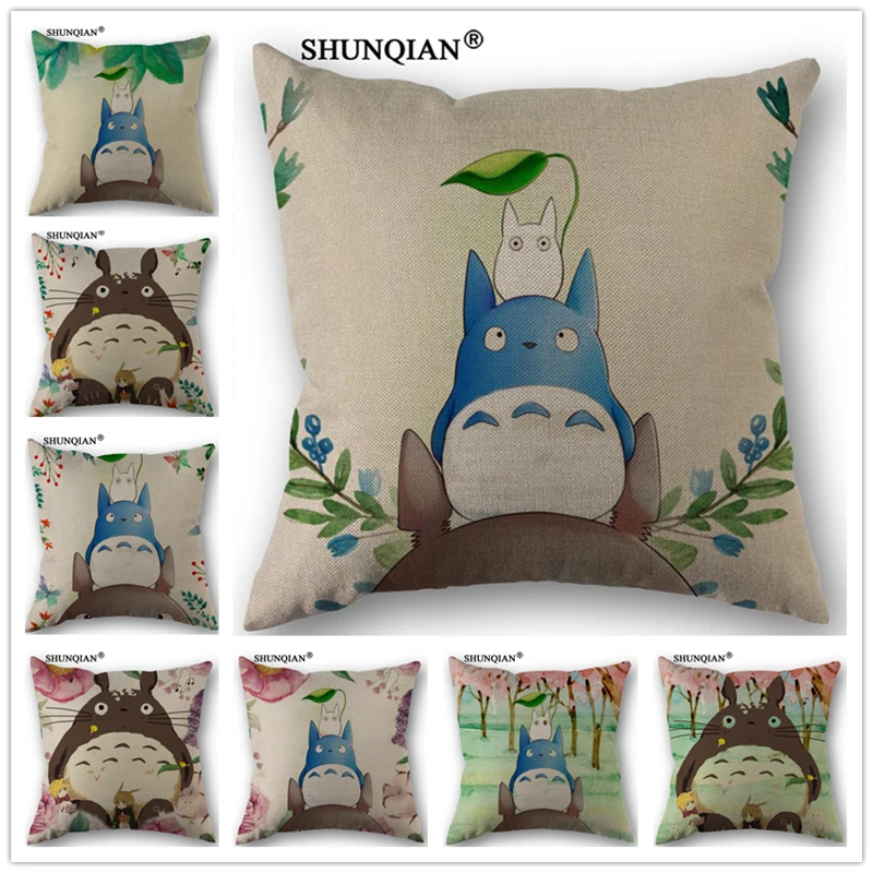 

C4115 My Neighbor Totoro Pillowcase Custom One Side Pillow Cases Cotton Linen 18X18 Inch Home Textile Pillowcase 45x45cm