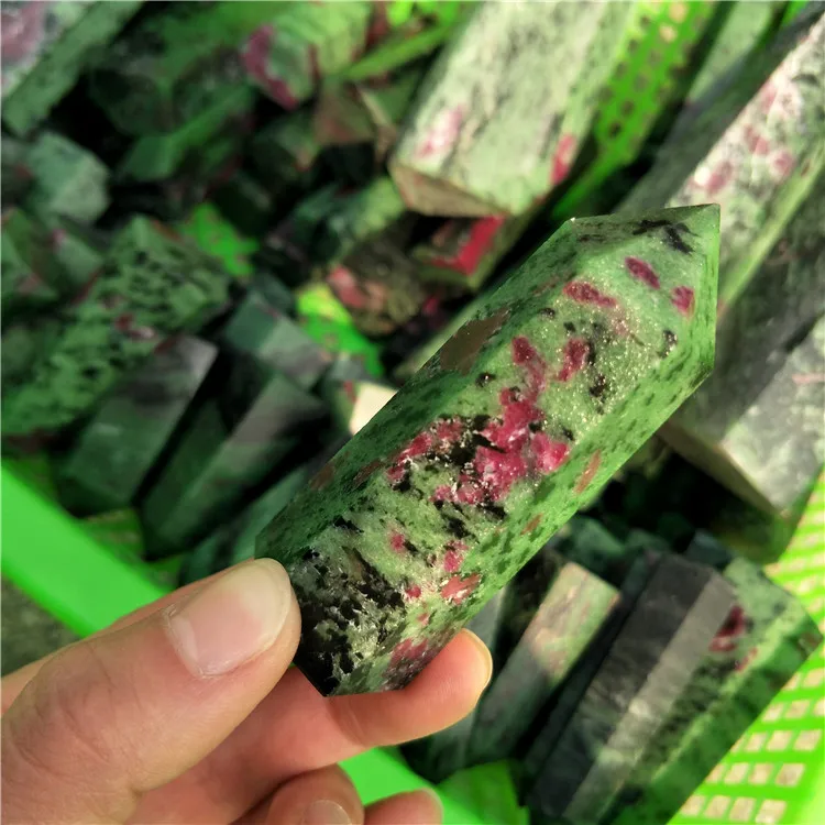 

1pieces natural crystal healing points tower red green ruby point healing crystal stones minerals ruby zoisite healing grid