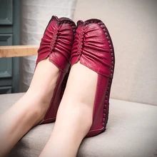 Women Shoes 2017 New Fashion Genuine Leather Flat Shoes Woman Loafers Handmade Soft Outsole Comfortable Casual Shoes Women Flats