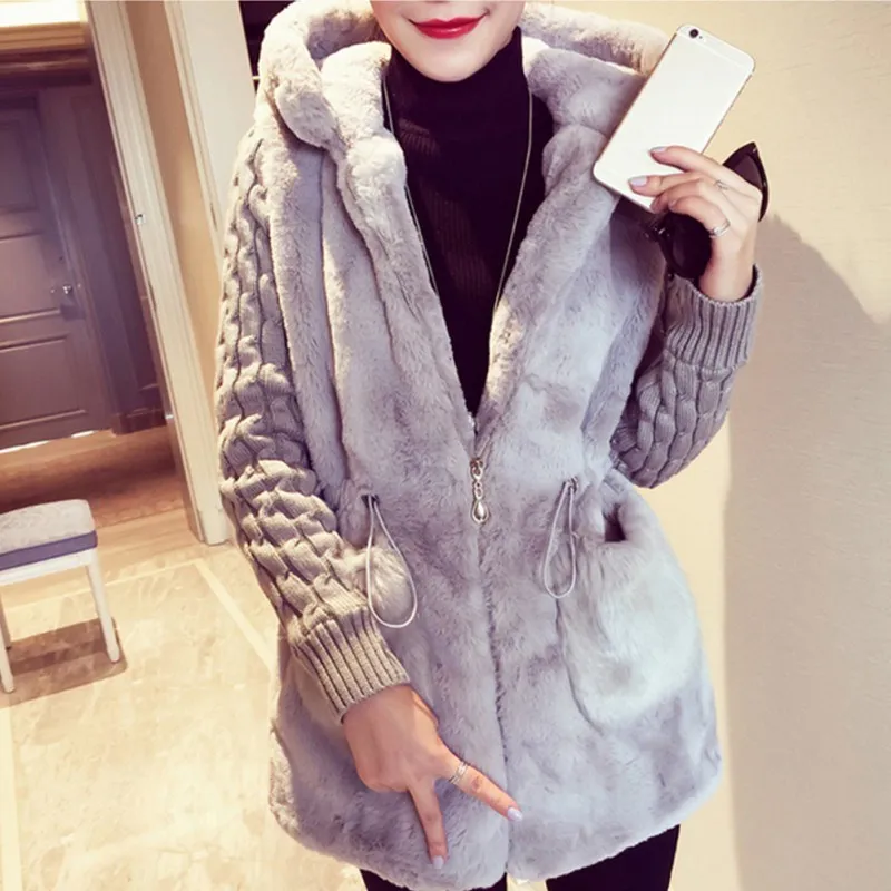

Women Casual Warm Outwear Autumn Jacket Fashion Female Slim Coat Overcoat Plus Size Hooded Faux Wool Elegant Blends