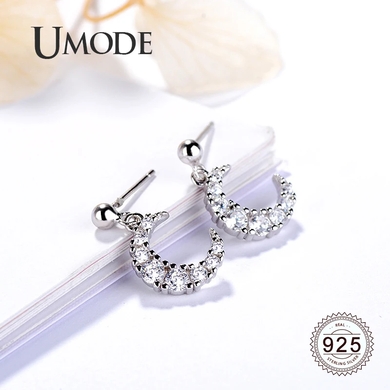 cheap UMODE Moon 925 Steeling Silver Drop Earrings for Women Dangling Earrings Zirconia Wedding Fashion Jewelry Accessories LE0613