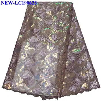 

African french tulle lace fabrics 5 yards High Quality embroidered sequined tulle lace fabric for Nigerian evening dres XS005