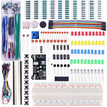 

Upgraded Electronics Kit Power Supply Module, Jumper Wire, Precision Potentiometer, 830 tie-points Breadboard for Arduino