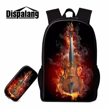 

Dispalang guitar printing cool bookbag for boys student school back pack and pen pouch 2 PCS/SET custom 16 inch shoulders bag