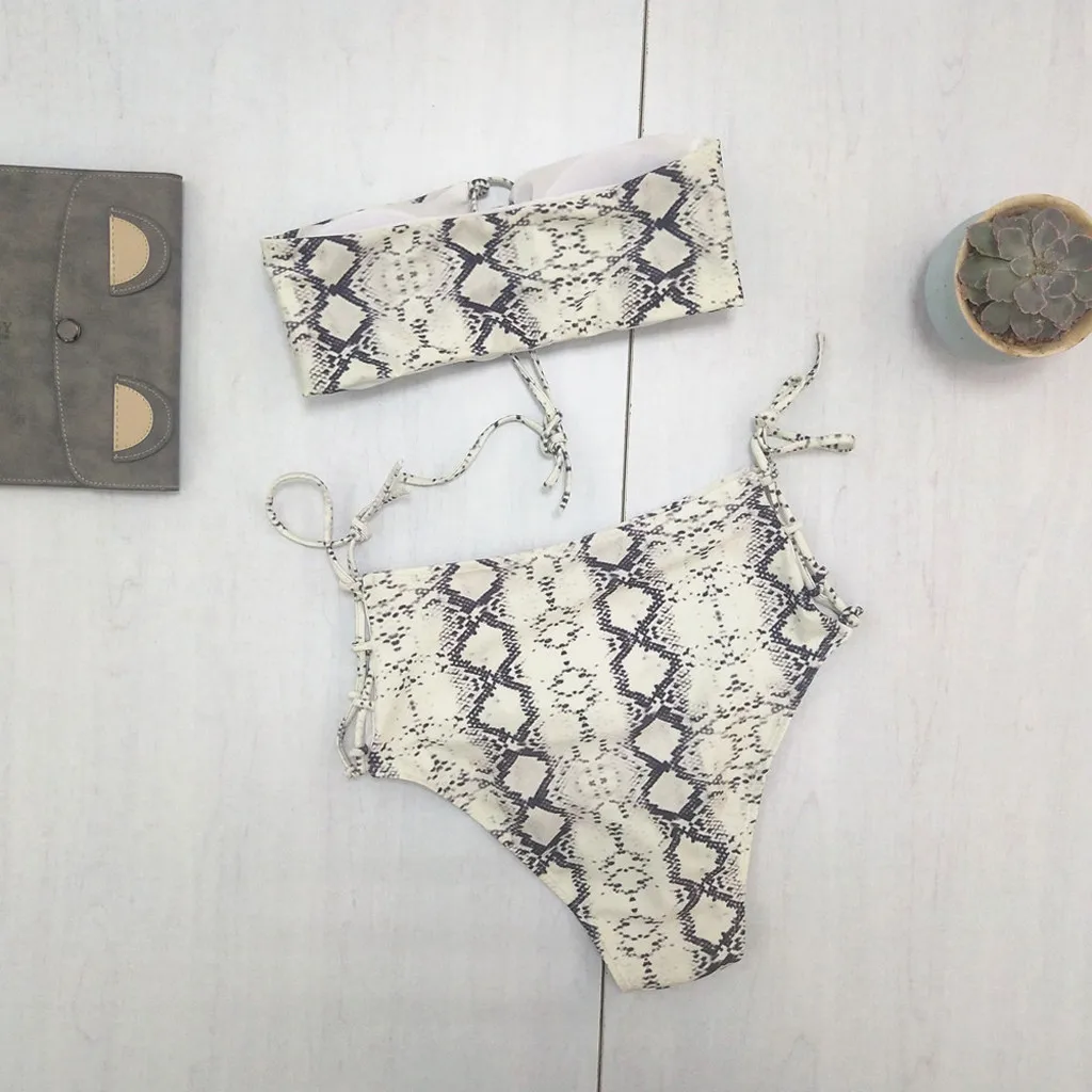 Женский бандажный купальник бикини со змеиным принтом Раздельный пляжная одежда
