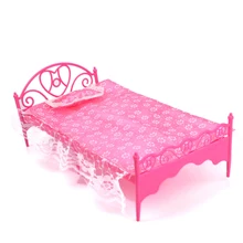 Кукольный домик мини мебель для спальни пластиковый миниатюрный розовый фиолетовый кровать с подушкой для куклы девушки подарок на день рождения декор из игрушек