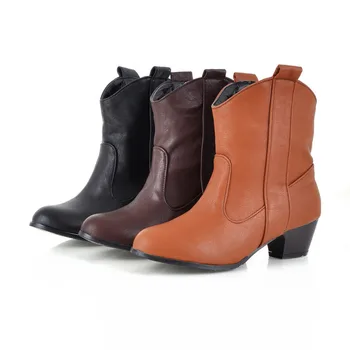 

2017 New Botas Mujer Big Size 34-45 Fashion Ankle Boots Vintage Brand Middle Heel Spring Shoes Autumn Winter For Women Snow 206