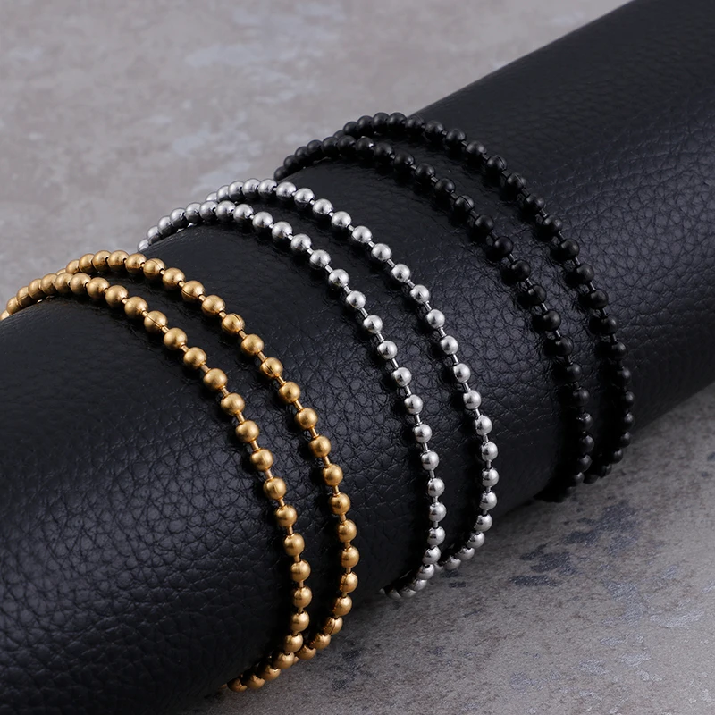 in bulk 5pcs Stainless steel 3mm 20'' (50cm) Trendy Ball beads Chain Necklace gold /black free ship | Украшения и