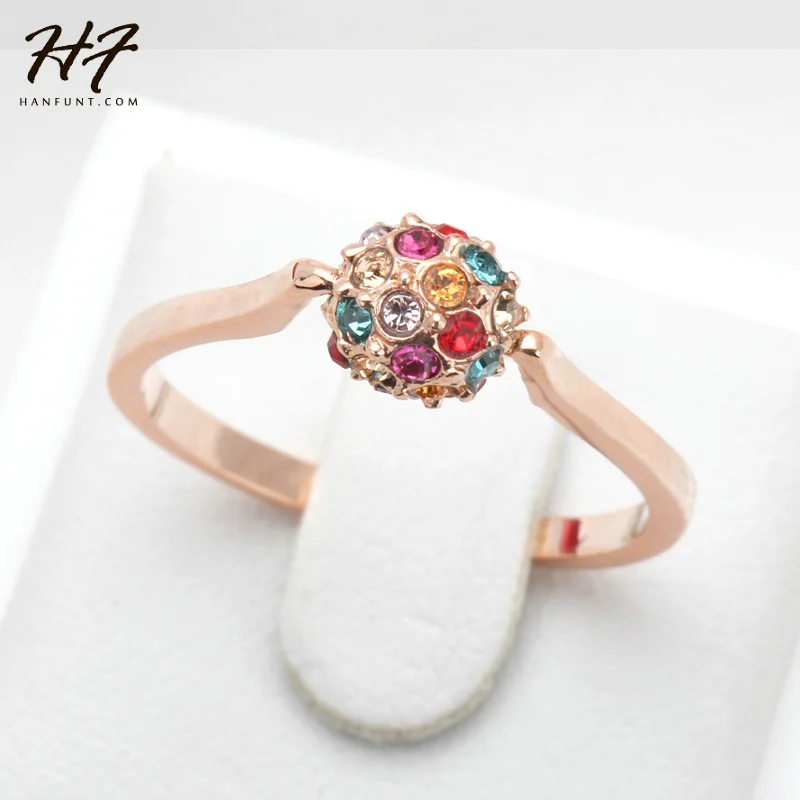 

Mulitcolour Ball Rose Gold Color Wedding Ring Made with Genuine Austrian Crystals Full Sizes Wholesale R006