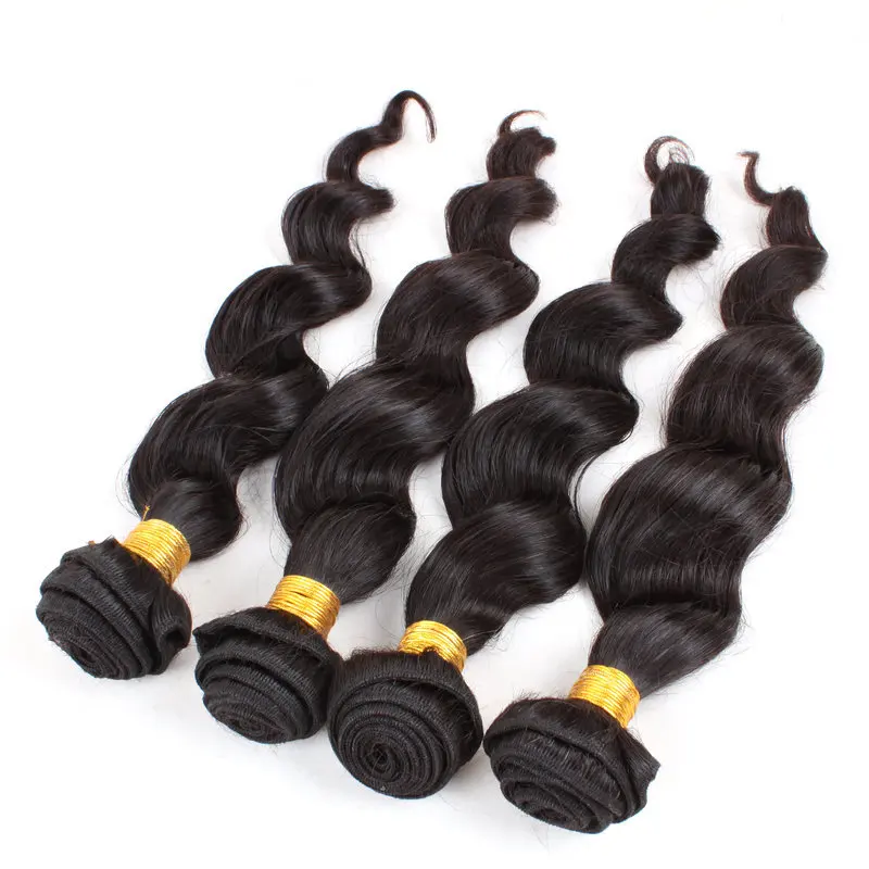 

Stock 5A Human Romantic Natural Black #1b Indian Loose Wave Virgin Hair Weaves 4Bundle/Lot 10"-30" Human Remy Hair Bulk Can Dyed