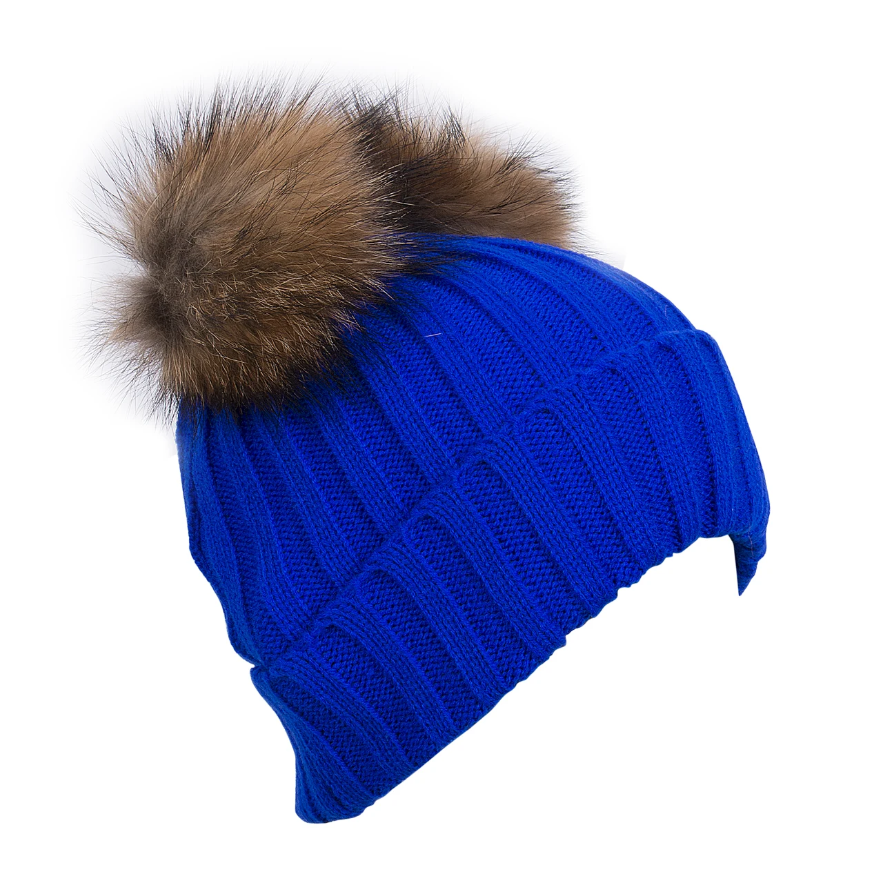Детская зимняя вязаная шерстяная шапка, модная Большая Меховая шапочка с помпонами для малышей, вязаная шапочка, шапка, шляпы - Цвет: Синий