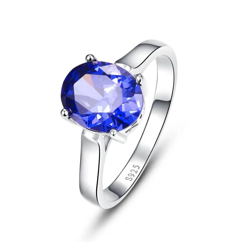 BONLAVIE, рекламная акция, свадебные украшения, 4,3 карат, кольца с голубым сапфиром, модные женские танзанитовые камни, чистый твердый 925 пробы, размер 6-9 - Цвет камня: 925 Silver Ring
