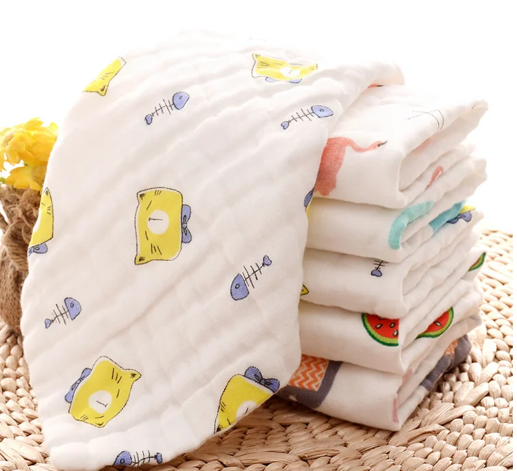 5 pieces / lot Cartoon Baby Cotton Handkerchiefs Square Pocket Hanky Printed Handkerchief Children Portable Towel 28*28CM AD0433