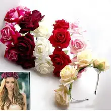 Women Rose Floral Flower Garland Crown Headband Hair Band Festival Bridal Wreath