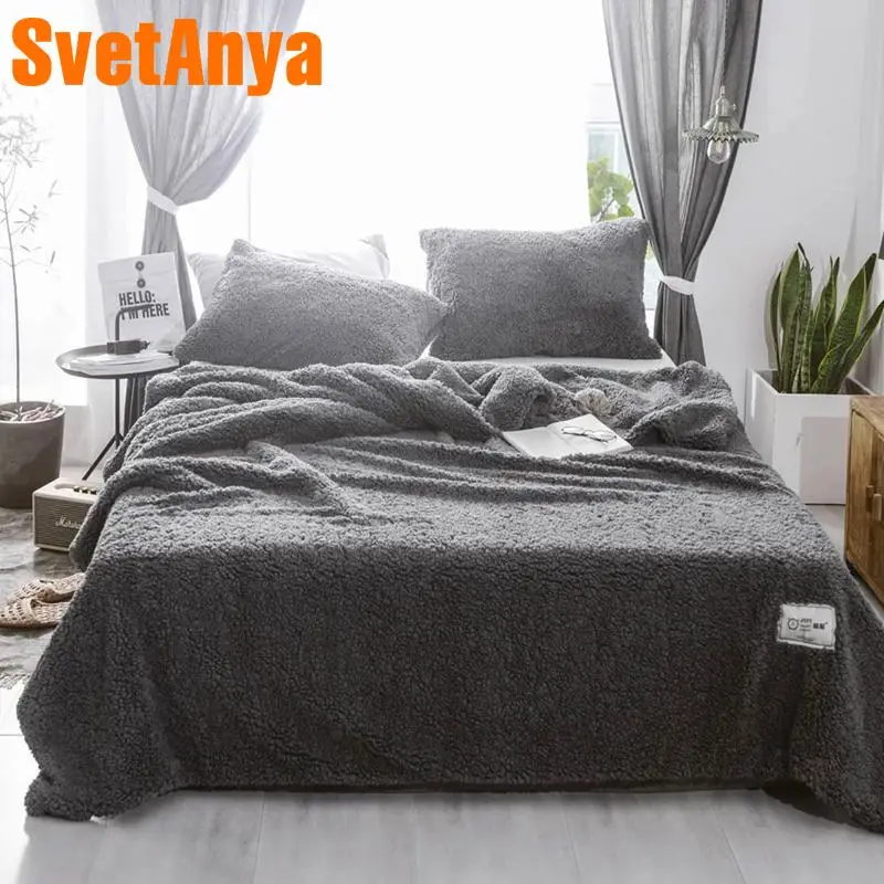 

Svetanya Artificial lamb cashmere Duvet Cover and Pillowcases 3pc Bedding Set Solid Color Winter Warm Linens