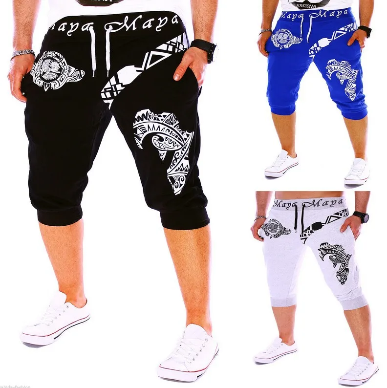 

2019 Sport Running shorts men gym shorts men printed Drawstring tight shorts Training Multi-pocket Gym fitness sport shorts men