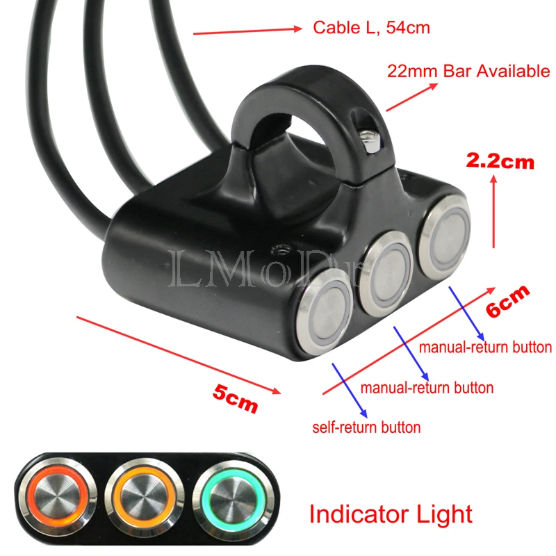 LMoDri мотоциклетный переключатель 22 мм крепление на руль переключатели головной светильник аварийный тормозной противотуманный светильник ВКЛ-ВЫКЛ алюминиевый сплав с индикатором DIY
