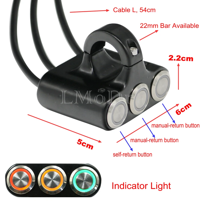 Мотоциклетный выключатель LMoDri 22 мм на руль с индикатором|motorcycle switch|handlebar mount