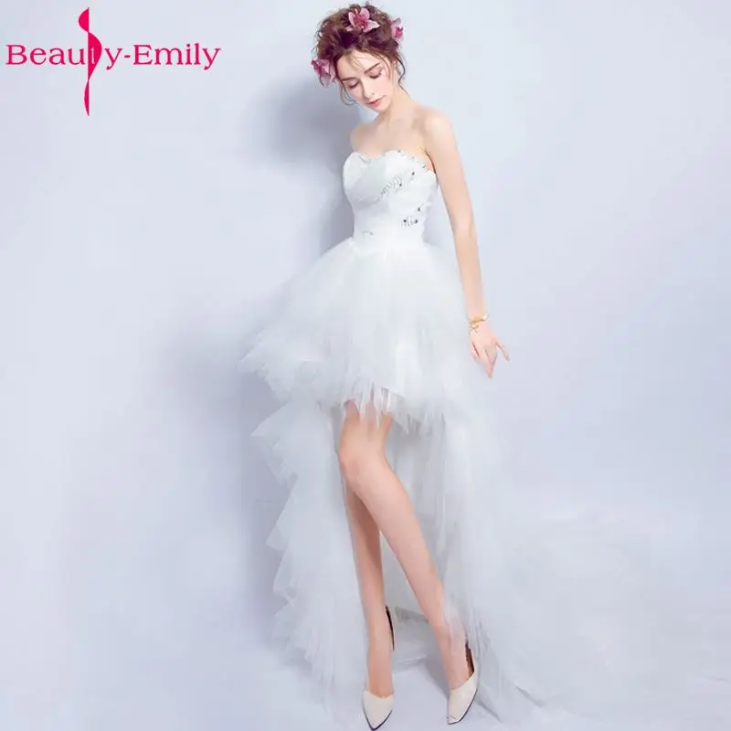 Сексуальные короткие асимметричные белые свадебные платья Beauty Emily 2017