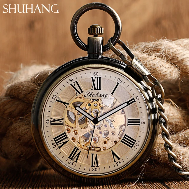 SHUHANG Classic Mechani Pocket Watches Men's Women's Gift Self Winding Copper Br SHUHANG Classic Mechani Pocket Watches Men's Women's Gift Self Winding Copper Br