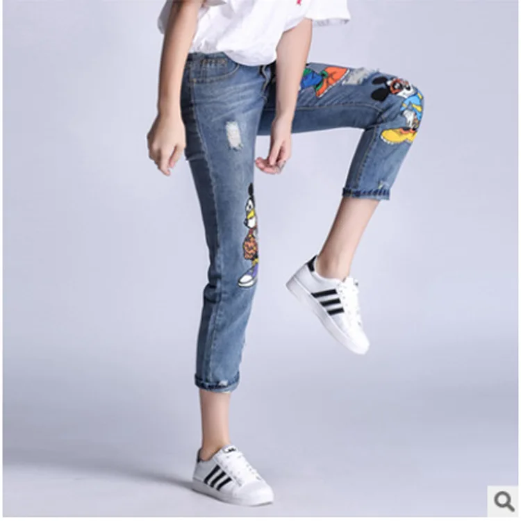 Ladies Jeans plus big size, 4XL high waist trouser aesthetic,embroidery denim mom,mickey jeans boyfriend for women,zaraing ankle