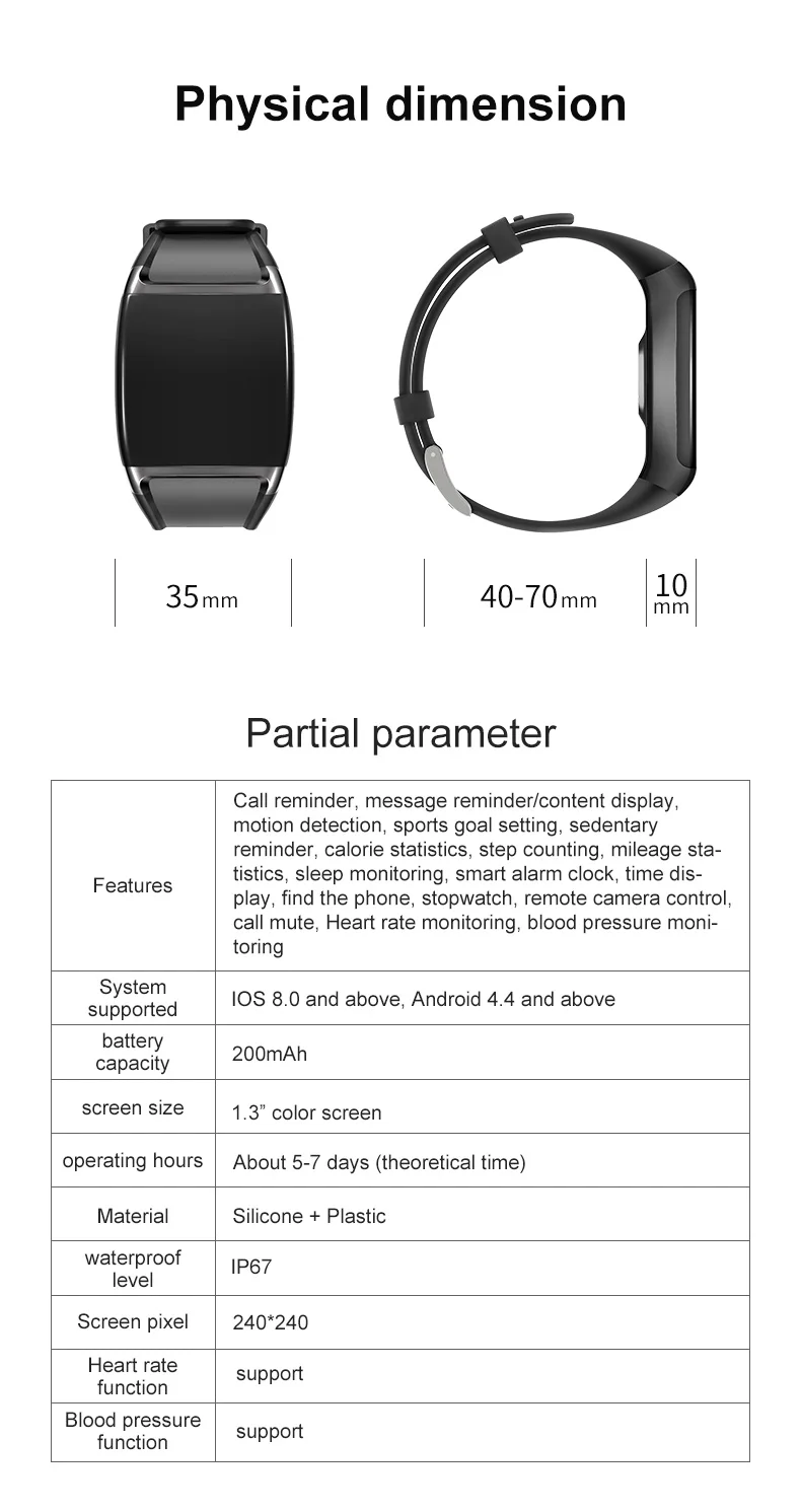 Смарт-часы V2, 1,3 дюймов, умный фитнес-браслет, IP67, водонепроницаемый фитнес-трекер, пульсометр, измеритель артериального давления, трекер активности