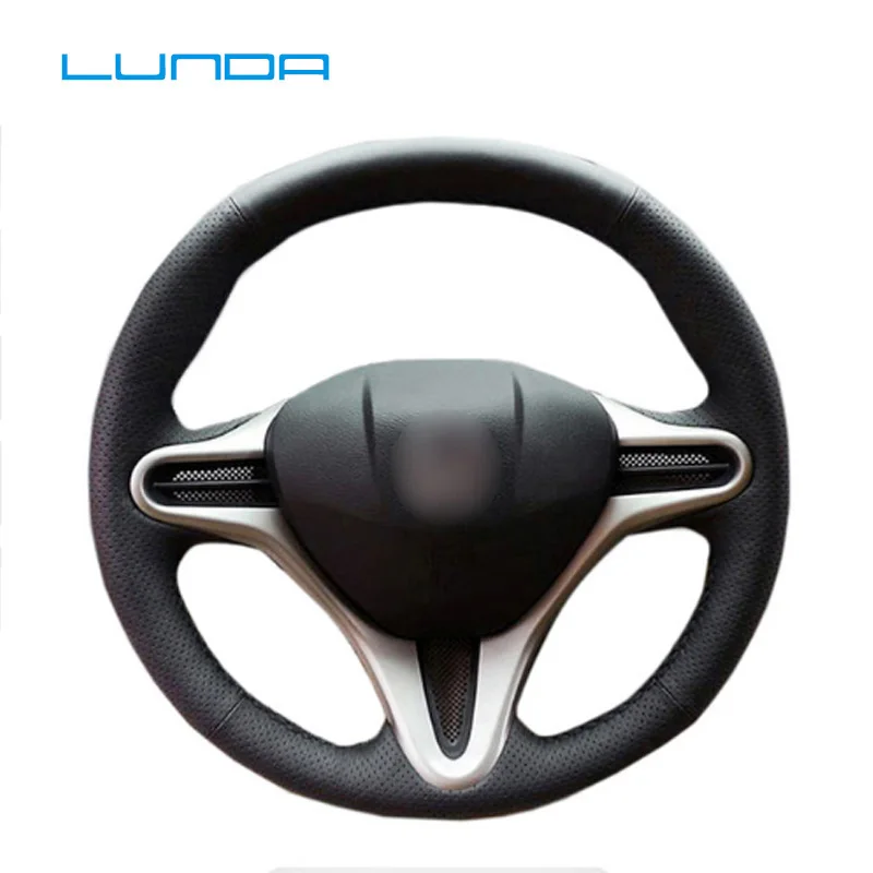 

LUNDA Black Leather Car Steering Wheel Cover for Honda Civic Old Civic 2006-2011