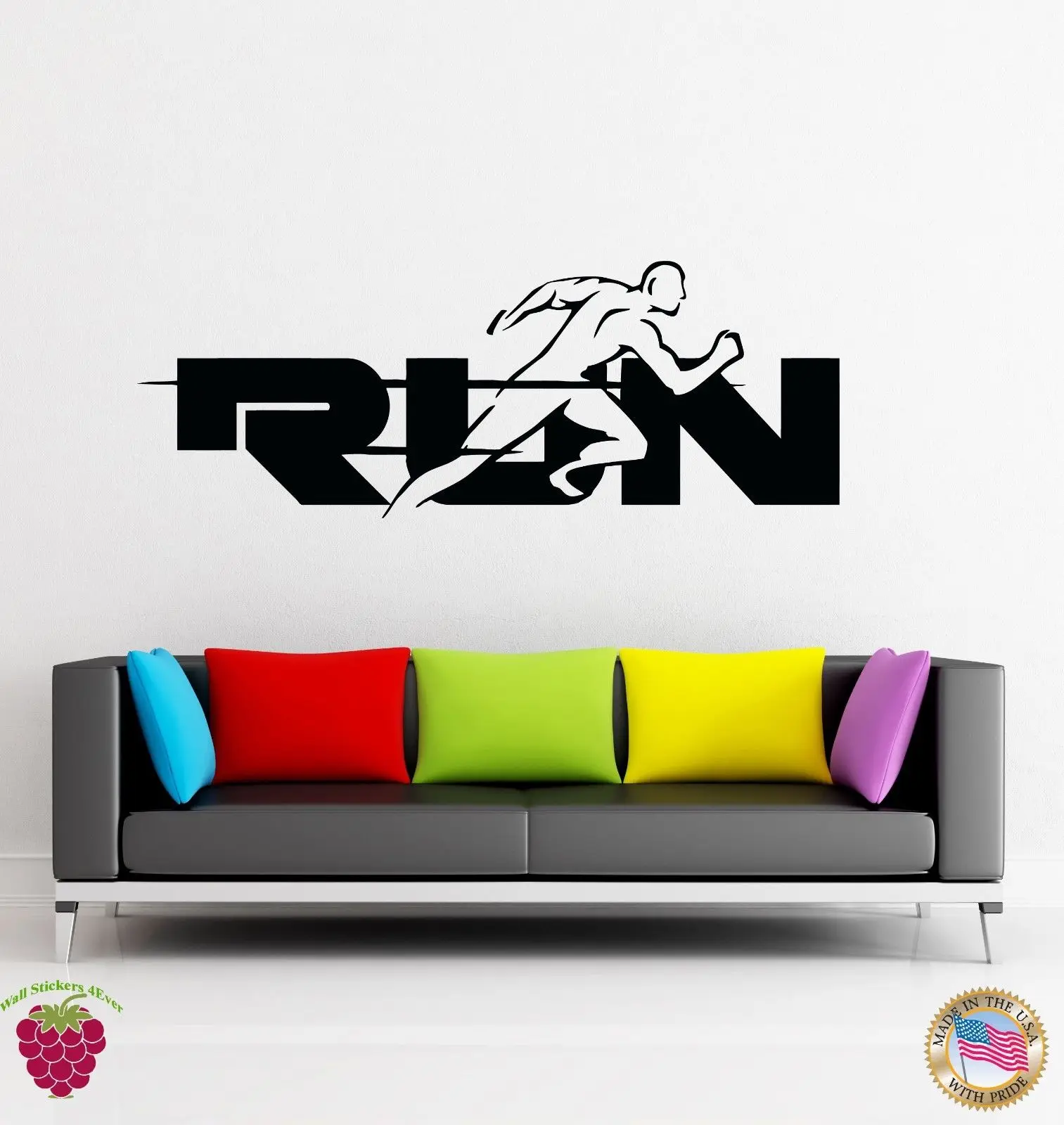 2016 new sports Wall Stickers Vinyl Run Word Jogging Running Sport Health free shippingin Wall