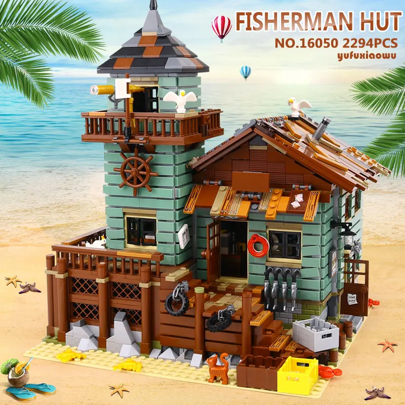 

Genuine 2109Pcs MOC Series The Old Fishing Store Set Building Blocks Bricks Educational kids toys birthday