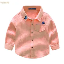 Детская Весна и осень одежда для маленьких мальчиков 95% одноцветное хлопчатобумажные, с мультипликационными персонажами детская рубашки с длинными рукавами для малышей Топы для детей