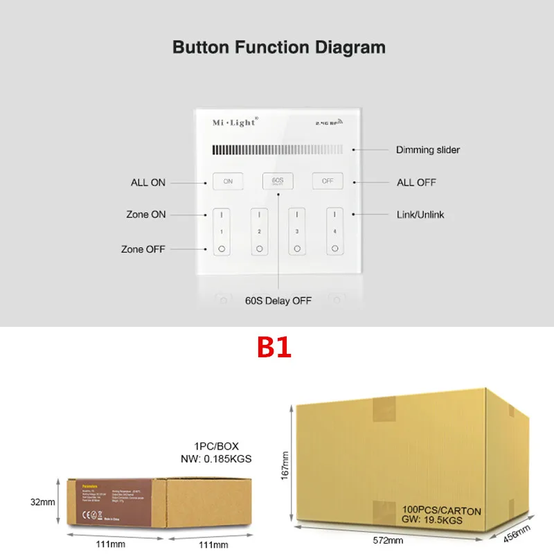 Светильник mi 4-Zone Smart Touch panel контроллер яркости Dim mi ng B1 B2 B3 B4 DIM/RGBW/RGB+ CCT для светодиодной ленты/панельный светильник/лампы