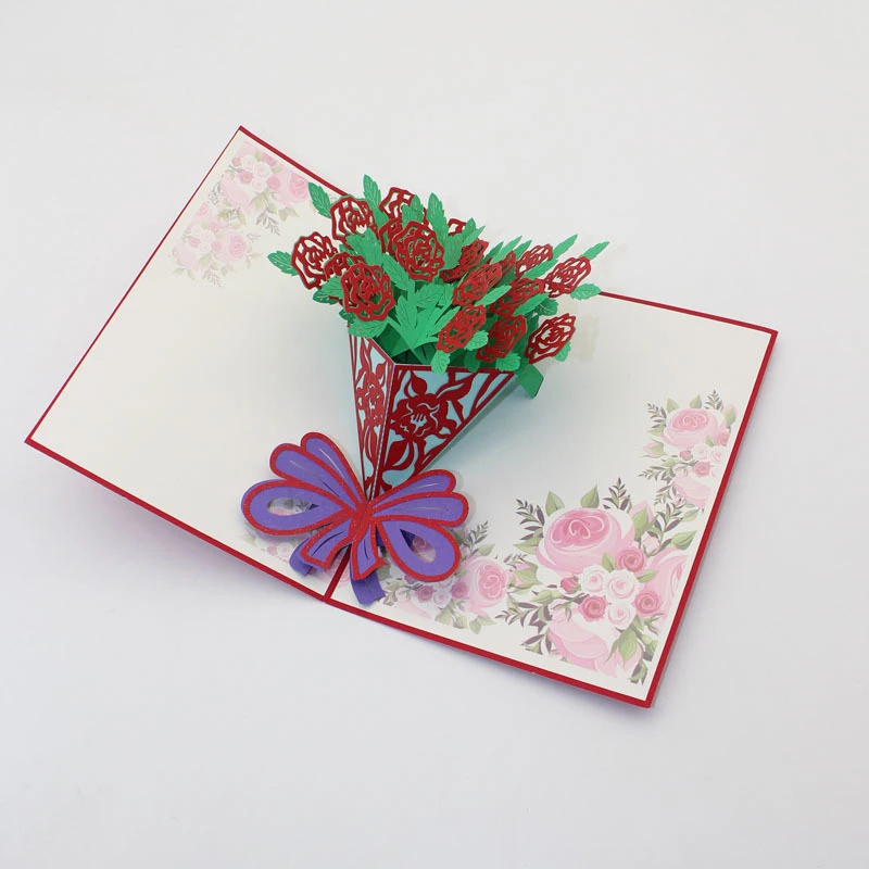  3D Laser Cut Handmade Hollowed Carving Roses Paper Invitation Greeting Cards Propose PostCard Weddi - 32891110004