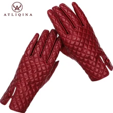 Atliqina women gloves genuine leather glove fashion winter touch screen glove new brand good quality mitten tartan design