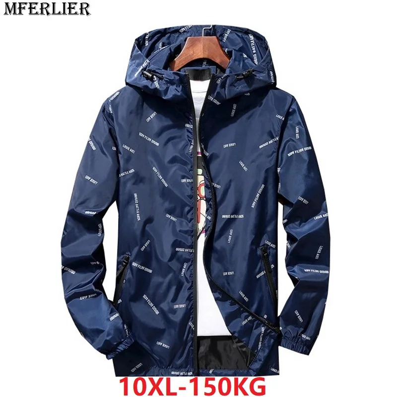 

MFERLIER men jackets long sleeve hipster letter autumn large size big 7XL 8XL 9XL 10XL casual Windbreaker hooded out door jacket