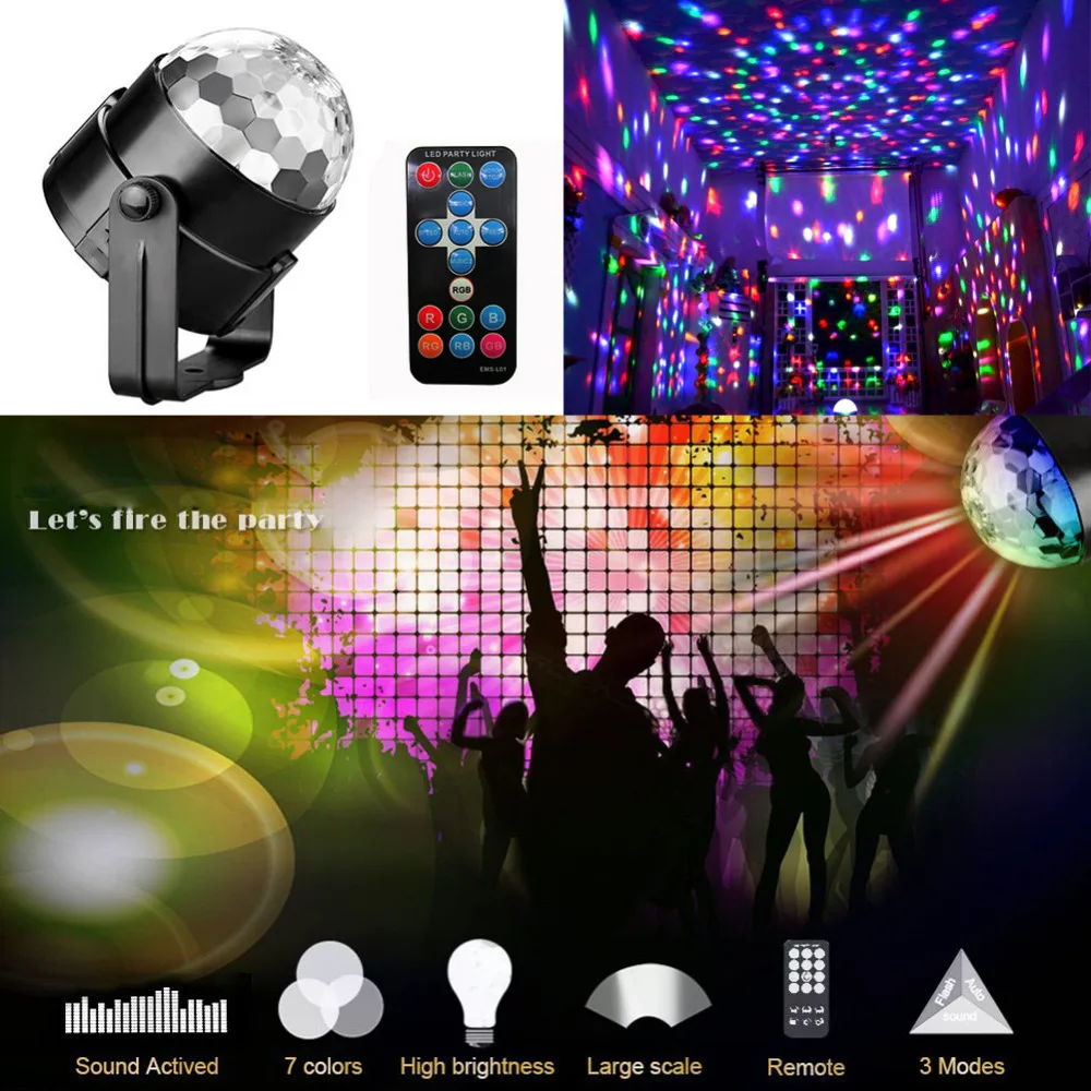 LED Disco Ball Party Lights Dj Disco Ball Stage Light 3W 240V 7 Colors Sound Activated Strobe Stage Lighting Club Strobe Effects