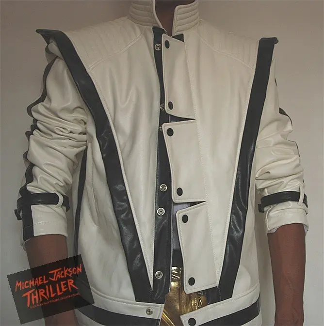 MJ clothing Michael Jackson Thriller White Leather Classic MV show US Star Imitation English Military Retro Jacket
