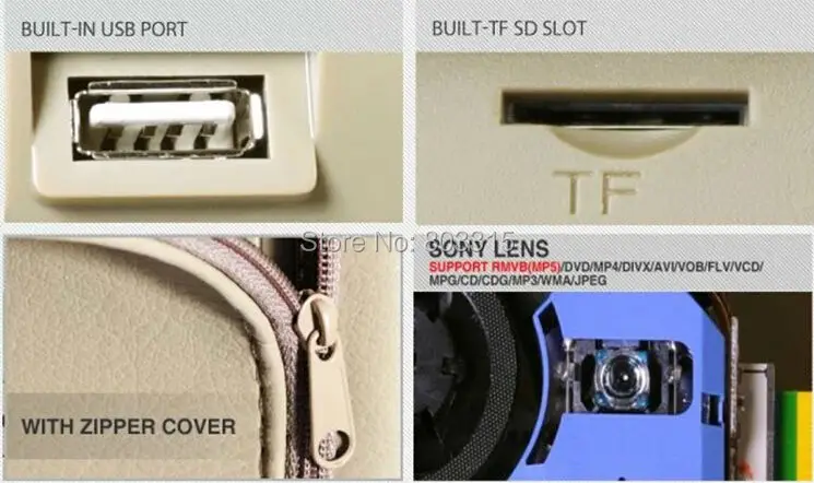 Clearance Free shipping 2x9 inch car headrest dvd player with touch screen+digital screen+ zipper+IR wirelss headphone game+IR+USB+SD+FM 4