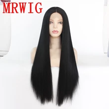 MRWIG живое изображение Яки прямой синтетический передний кружевной парик Средняя часть для женщин 150% Плотность